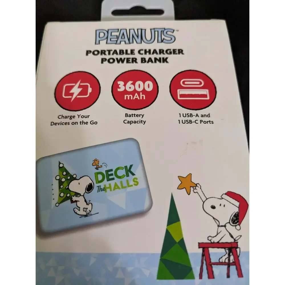Peanuts Snoopy & Woodstock Portable Charger Power Bank 3600 mAH Deck The Hall